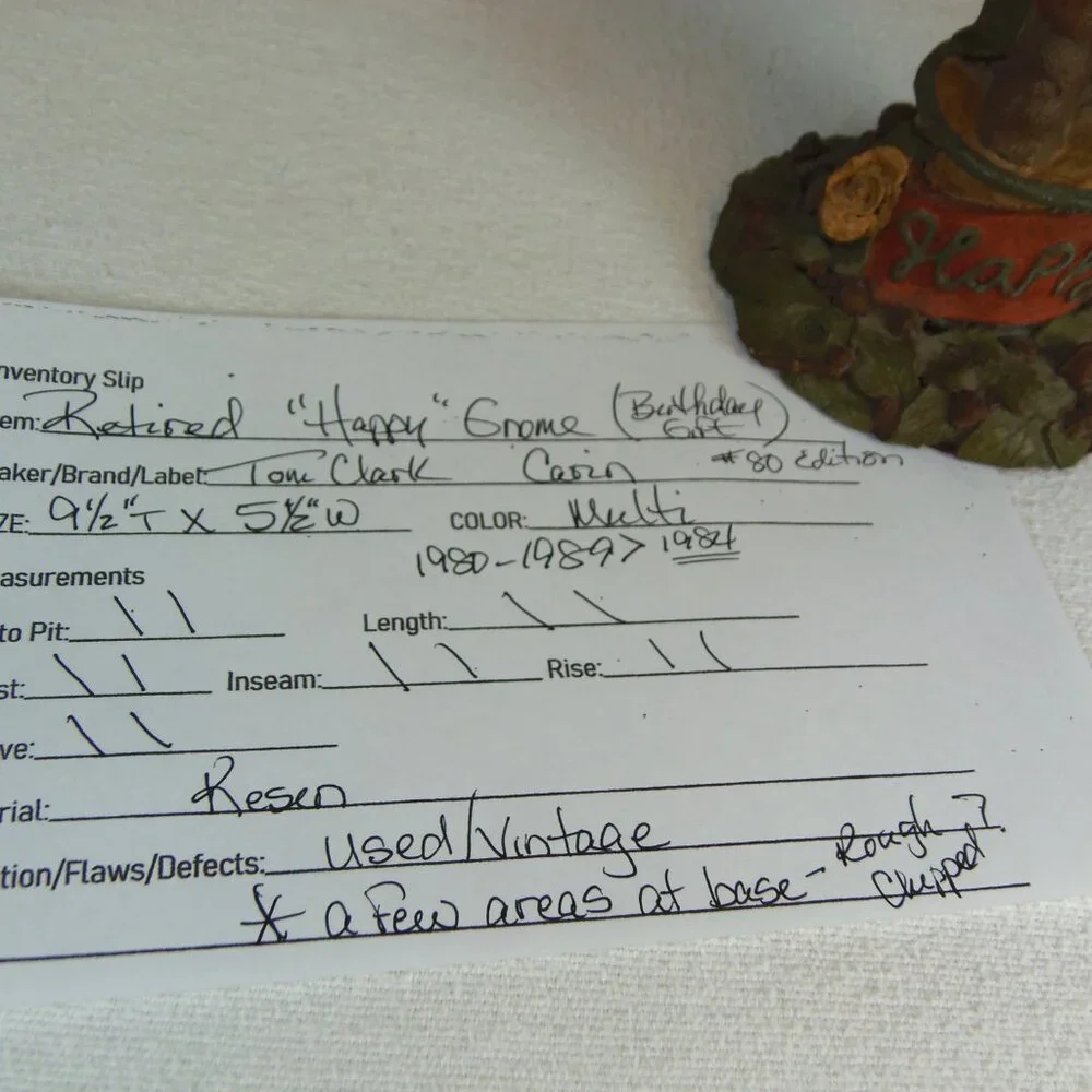 Vintage 1984‎ Tom Clark Gnome Happy Figurine Present Whimsy Fairy Fantasy World